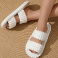 Plush Ribbed Double-Strap Slippers – Cloud Comfort Fit