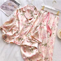 Satin Blossom Relaxed Fit Pajama Set – Pink Orchid Print