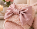 Plush Satin Bow Slippers – Soft Feminine Open-Toe Comfort