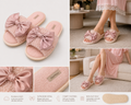 Plush Satin Bow Slippers – Soft Feminine Open-Toe Comfort