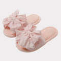 Ivory sheer-bow plush house slippers product view