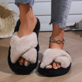 Plush Faux Fur Cross-Band Slippers – Indoor Cozy Fit