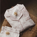 Blush Toile long sleeve pajama set fabric and fit detail