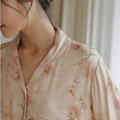 Notched collar and rose print detail on viscose pajama top