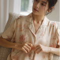 Close view of button front rose garden viscose pajama top