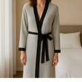 Plush Knit Drape Robe – Contrast Trim Loungewear Wrap