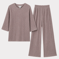 Quiet Rib Mauve Taupe ribbed pajama set, flat lay