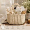 SunWeave Oval Frame – Woven Picnic Tote with Drawstring Liner