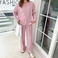 Soft Knit Lounge Set – V-Neck Pajamas in Cozy Derong Fabric