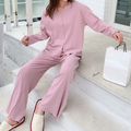 Soft Knit Lounge Set – V-Neck Pajamas in Cozy Derong Fabric