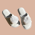 Plush Faux Fur Pom Pom Open-Toe Indoor Slippers with Lightweight EVA Sole for Women