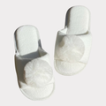 Plush Pom-Pom Open-Toe Slippers – Soft Indoor Lounge Slippers