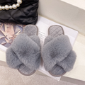 Plush Faux Fur Crisscross Open-Toe Indoor House Slippers with Non-Slip Sole for Women