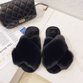 Women’s plush crossband slippers detail view