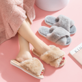 Plush Faux Fur Crossband Slippers – Soft Open-Toe House Comfort