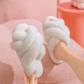 Plush Faux Fur Crisscross Open-Toe Indoor House Slippers with Cloud-Soft Comfort