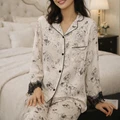 Front view of the Ink Garden notched-collar pajama top and matching pants