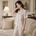 Cotton Relaxed Pajama Set – Soft Botanical Print Lounge Set