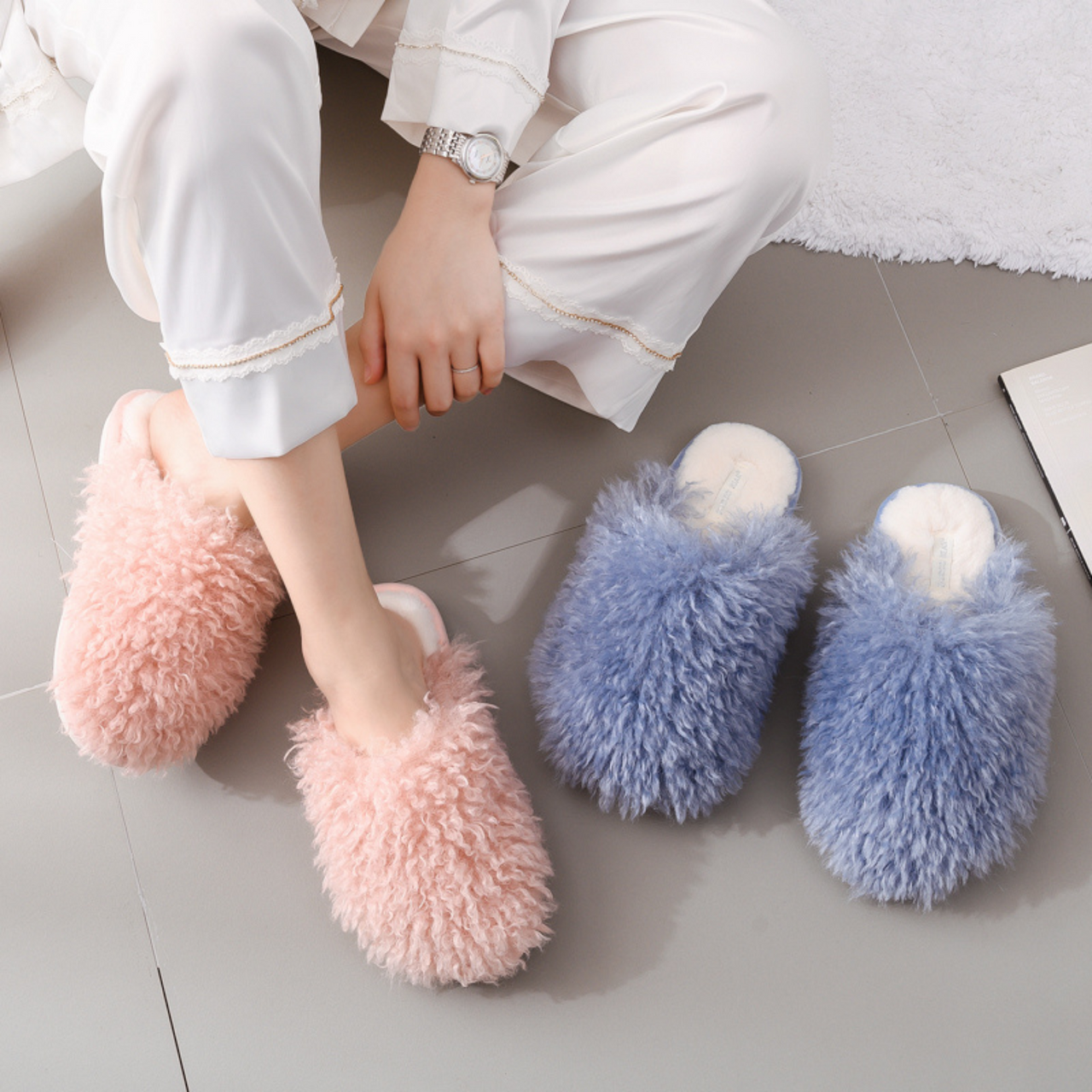 Women Fuzzy House Slippers, Fluffy Open Toe House Shoes, Plush Indoor  Outdoor Soft Slides, 6.5-7.5, Black - Walmart.com