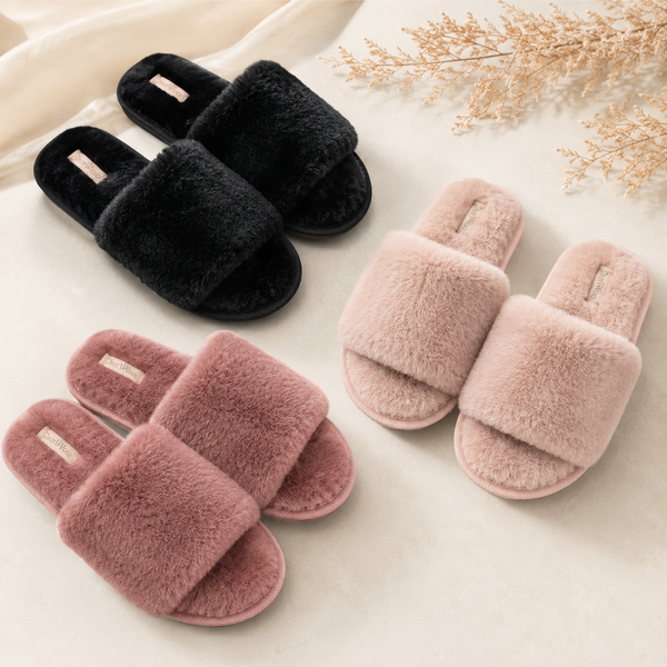 Plush Faux Fur Initial Slippers – Personalized Open-Toe Comfort