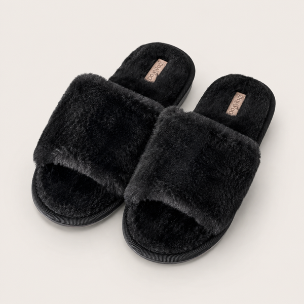 Plush Faux Fur Initial Slippers – Personalized Open-Toe Comfort