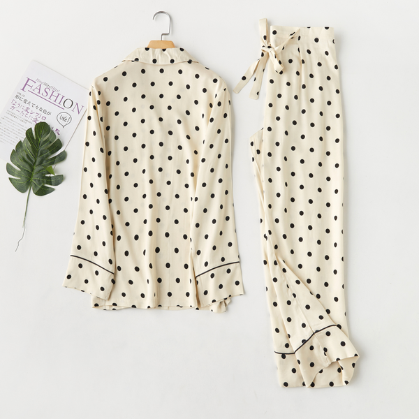 Ivory Dot button front pajama top and full length pants