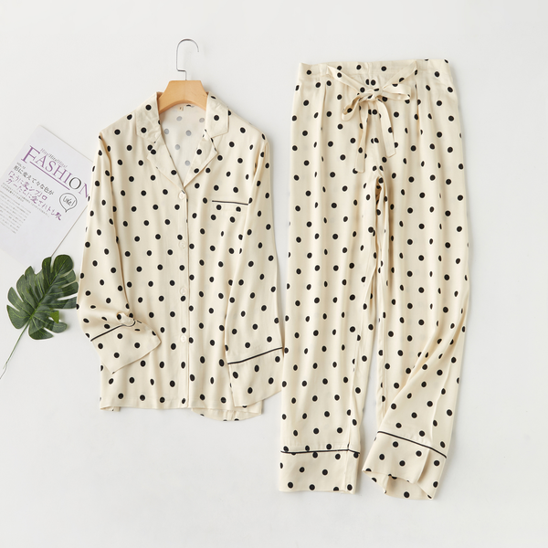 Ivory Dot viscose pajama set flat lay