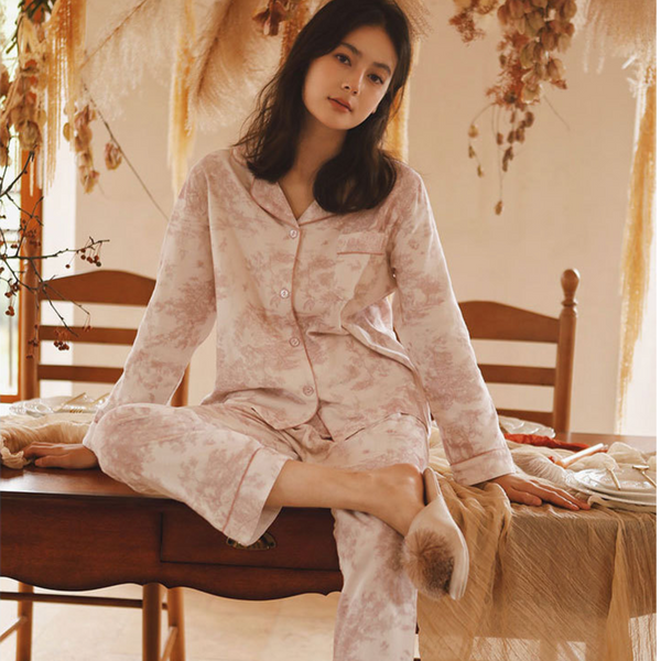 Toile Blossom Cotton Pajama Set – Relaxed Fit Sleepwear