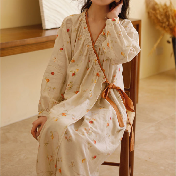 CottonBloom Wrap Dress Robe – Floral Print Loungewear