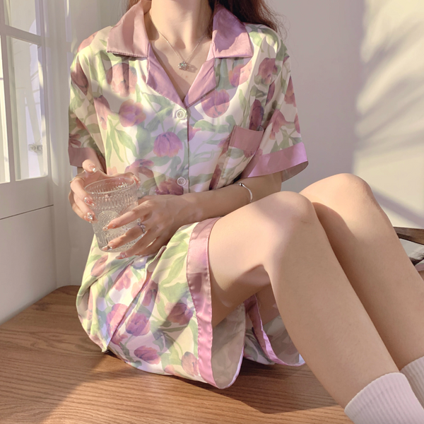 TulipSatin Classic Cut – 3-Piece Floral Pajama Set