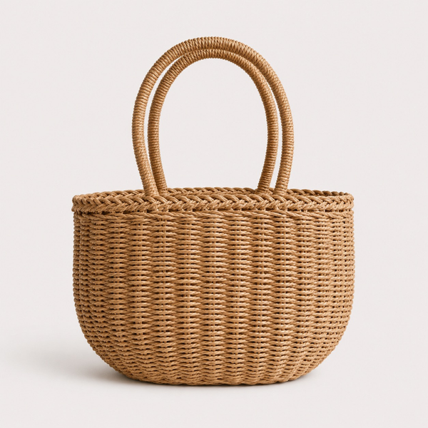 SunWeave Oval Frame – Woven Picnic Tote with Drawstring Liner