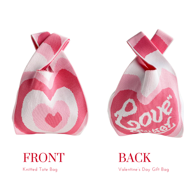 Heart Knit Gift Bag – Soft Drawstring Carry Bag with Love Motif
