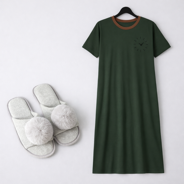 Soft Jersey Sleep Dress & Pom-Pom Slipper Set – Cozy Lounge Gift Set