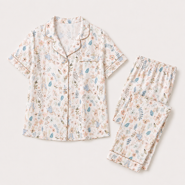 Meadow Calm bamboo-cotton short-sleeve pajama set, flat lay