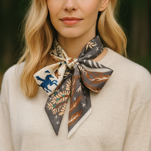 Premium Faux Silk Twilly Scarf – Woodland Print Ribbon Scarf