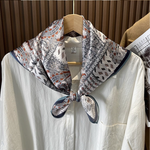 100% Mulberry Silk Square Scarf – Artistic Print Neck Scarf