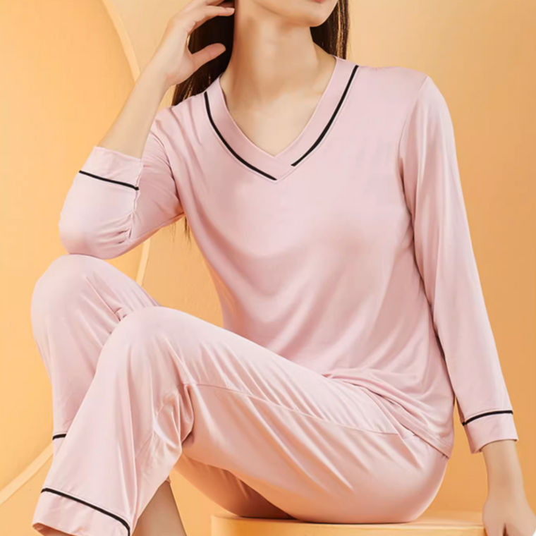 Comfy Built-in Bra Pajamas Set for Women Shelf Bra Loungewear Set Pink Sleepwear with Bra Women Supportive Lounge Set Stylish Pajama Set