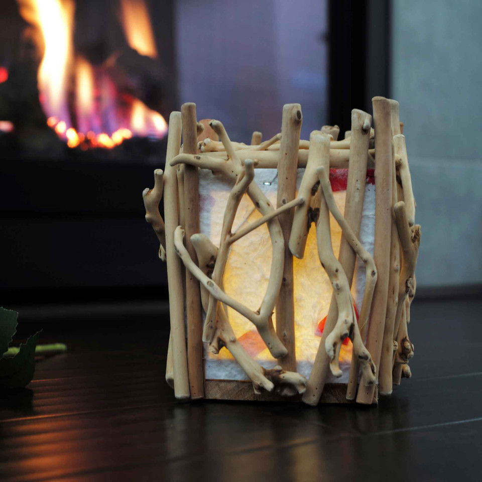 Electric Light Paper Lantern Handmade With Driftwood