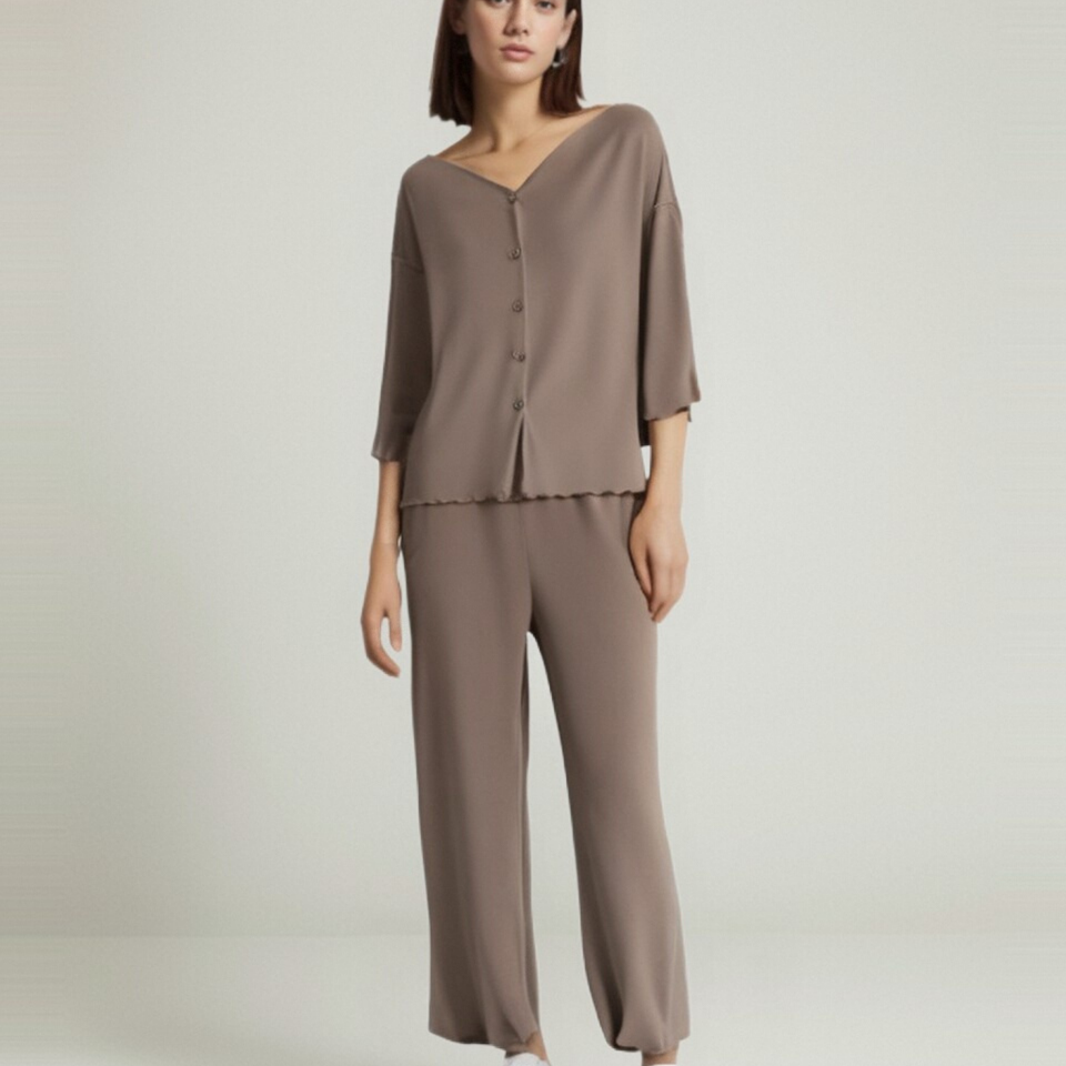 Breathable Modal Loungewear Set – Button-Front Top & Pants