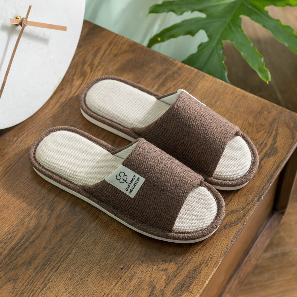 Men Cotton Flax Open-toe Indoor Slippers | Spa Slippers | Hotel Slippers