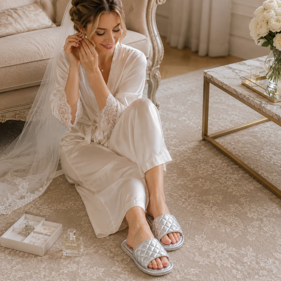Quilted Satin House Slippers – Lightweight Indoor Comfort