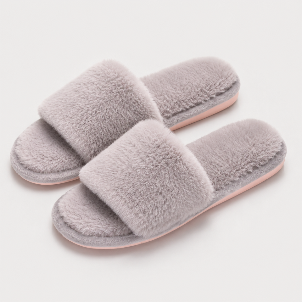 Plush Open-Toe Slippers – Soft Everyday Lounge Comfort