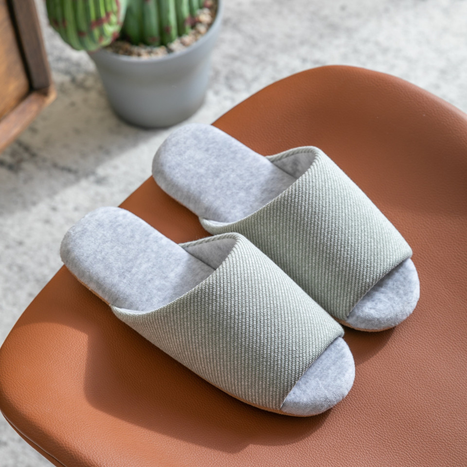 Textured Knit Wide Band Open-Toe Indoor House Slippers with Non-Slip Sole for Women and Men