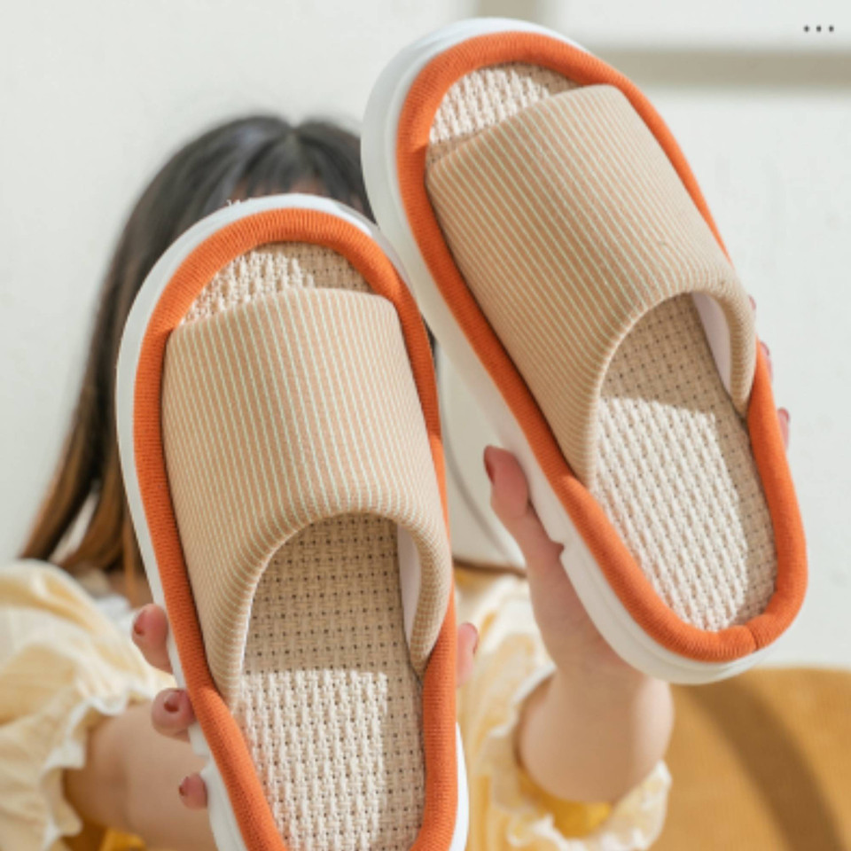 Women Linen Slippers with EVA Sole, Unisex Anti-slip Light Weight House Shoes for Couple, High Heel House Slippers