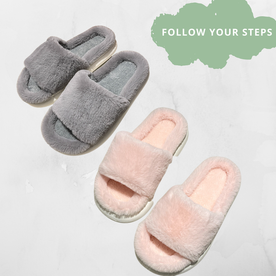 Blush and Gray wide-band open-toe slippers product view