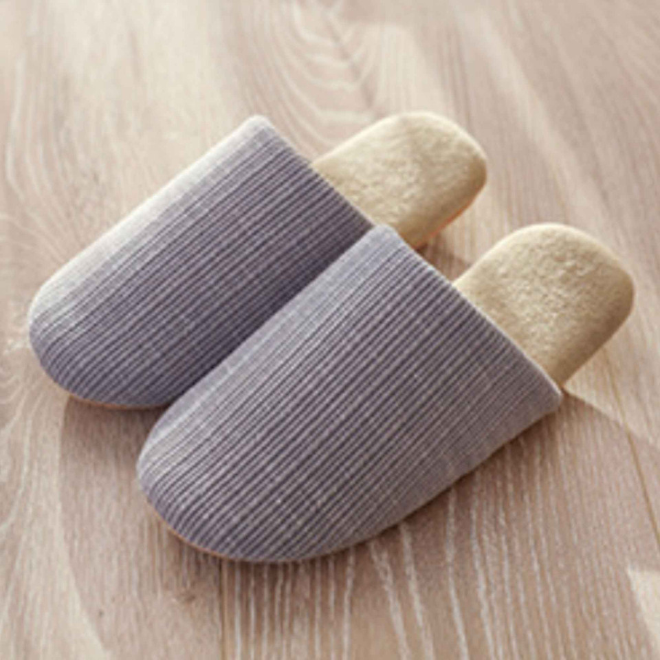 Light gray textured knit closed-toe house slippers product view