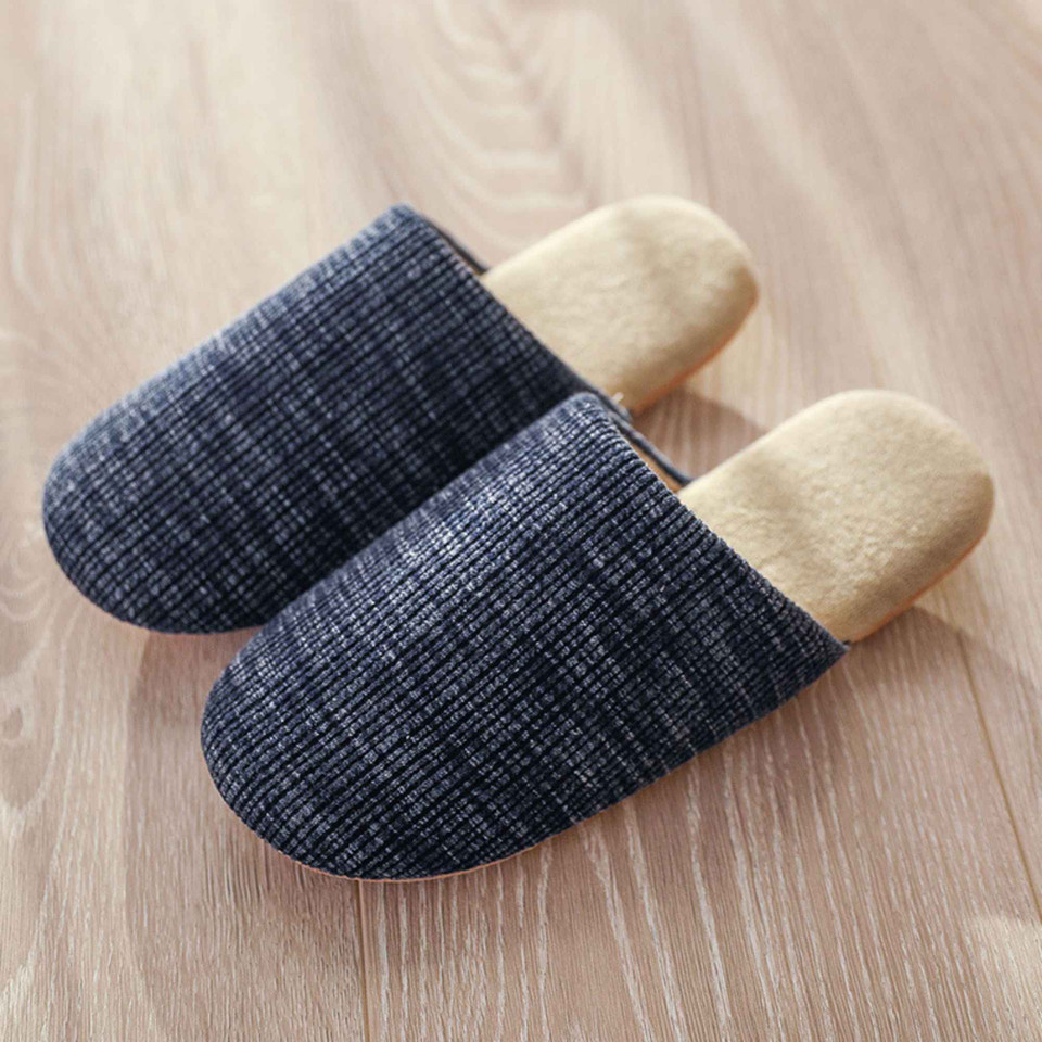 Navy textured knit closed-toe house slippers product view