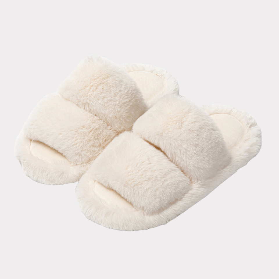 Plush Double-Band Slippers – Soft Open-Toe House Comfort