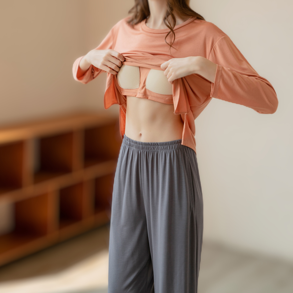 Modal Flow Long Sleeve Lounge Set – Built-In Bra Top & Soft Straight Pants
