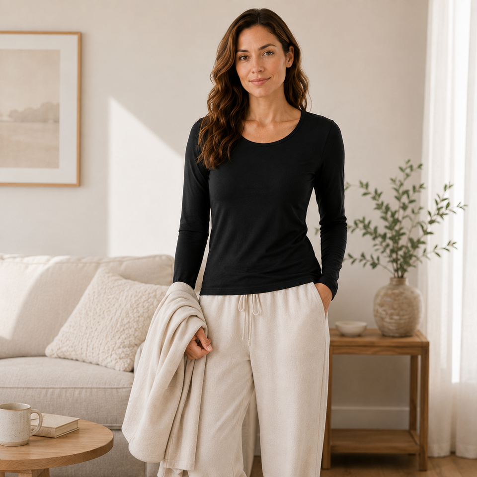 Essential Modal Long Sleeve Top with Built-In Bra
